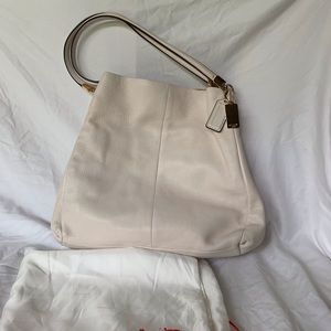 Coach Madison Leather Small Phoebe Shoulder Bag In White/ Cream Color